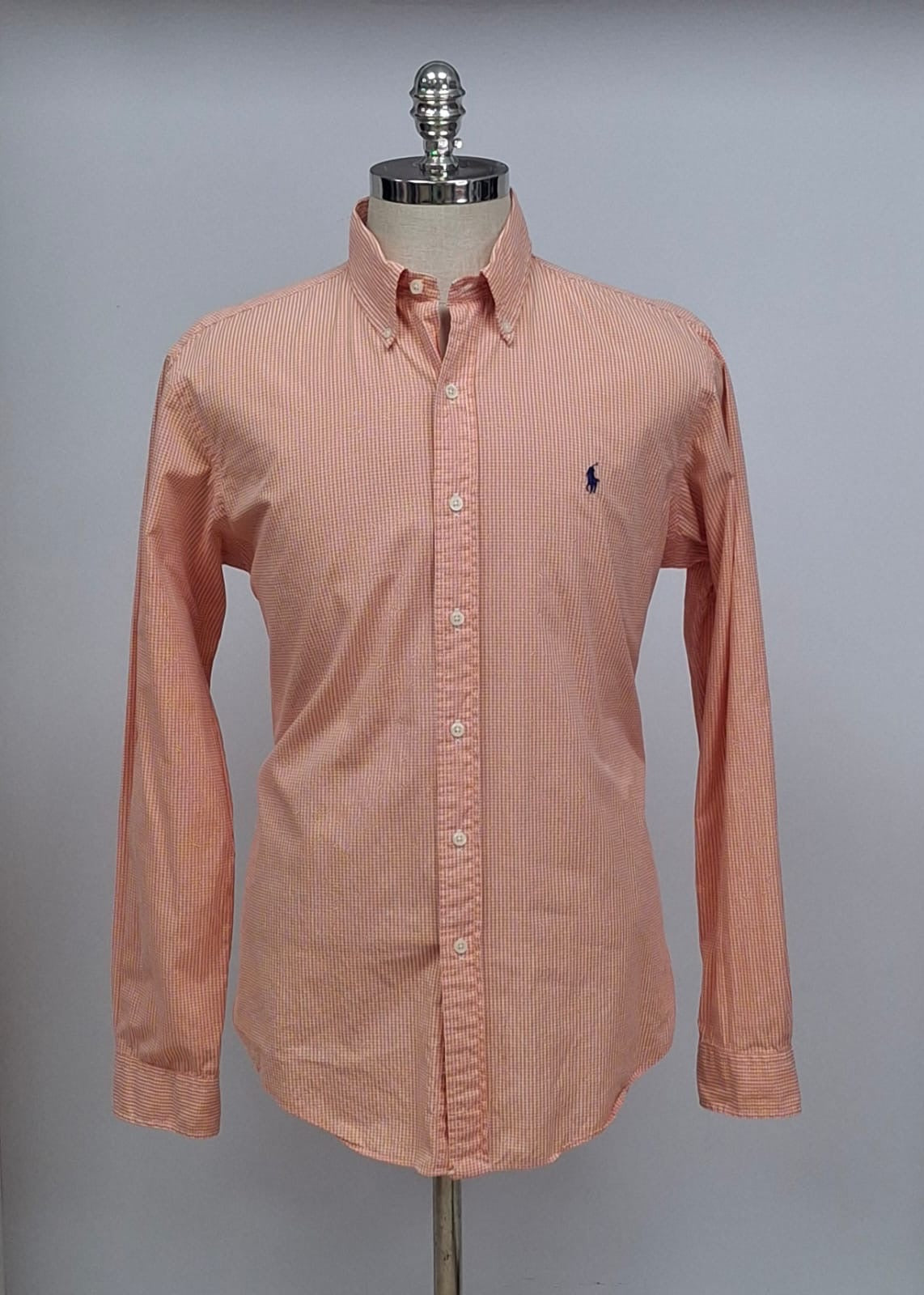 Camisa Polo Ralph Lauren 🏇🏼 con patron de cuadros gingham naranja y blanco Talla L Entalle Custom Fit