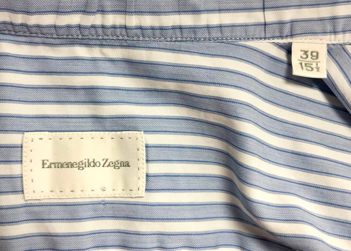 Camisa de botones Ermenegildo Zegna 🇮🇹 de rayas en celeste y blanco Talla M Entalle Regular (ver descripción)