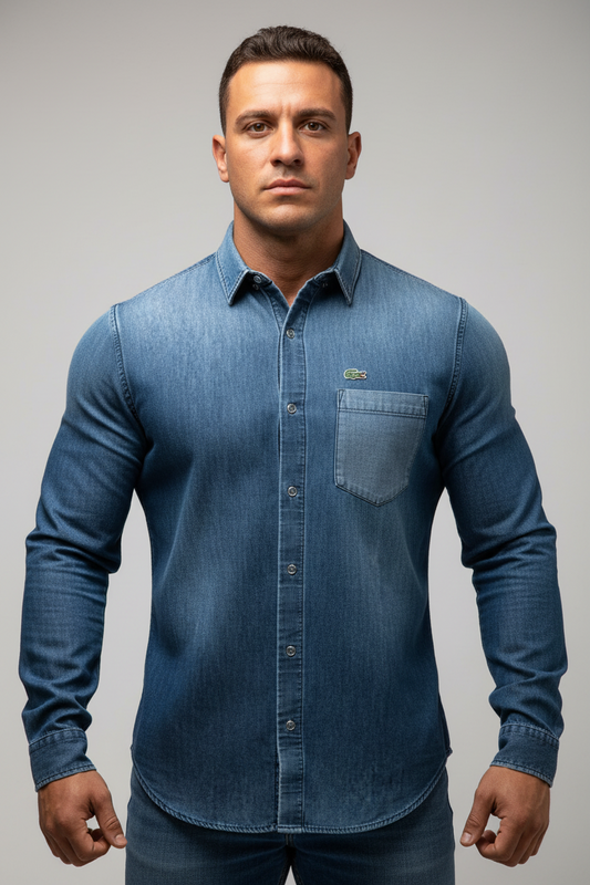 Camisa de botones Lacoste 🐊 De jeans color azul oscuro Talla XL Entalle Regular