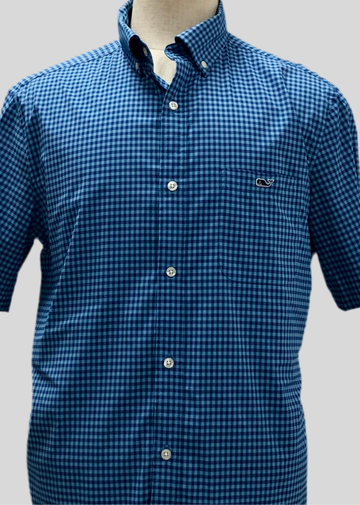 Camisa de botones Vineyard Vines 🐳 Performance de cuadros gingham en color celeste y azul navy Talla L Entalle Clásico