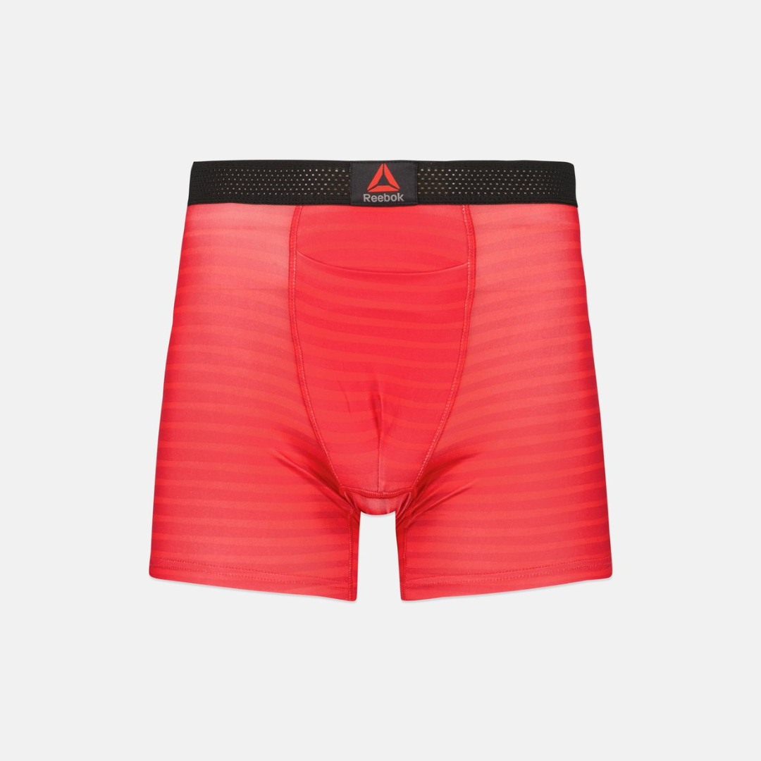 Combo de 3 Boxers Briefs Reebok Tela Performance en color negro, gris y rojo Talla 2XL y 3XL