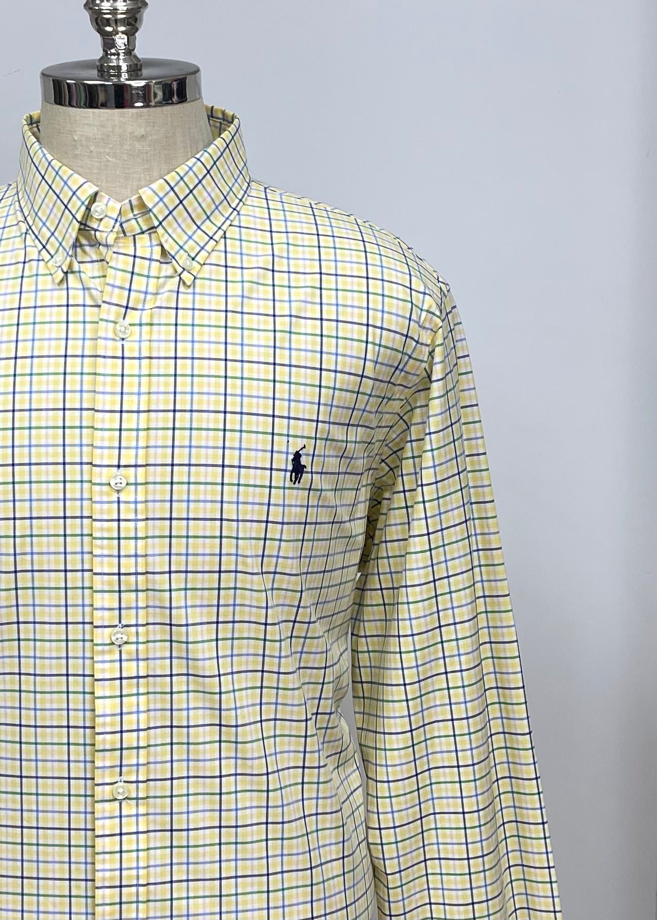 Camisa Polo Ralph Lauren 🏇🏼 color amarillo con patrón de cuadros azul, verde y blanco Talla XL Entalle Clásico