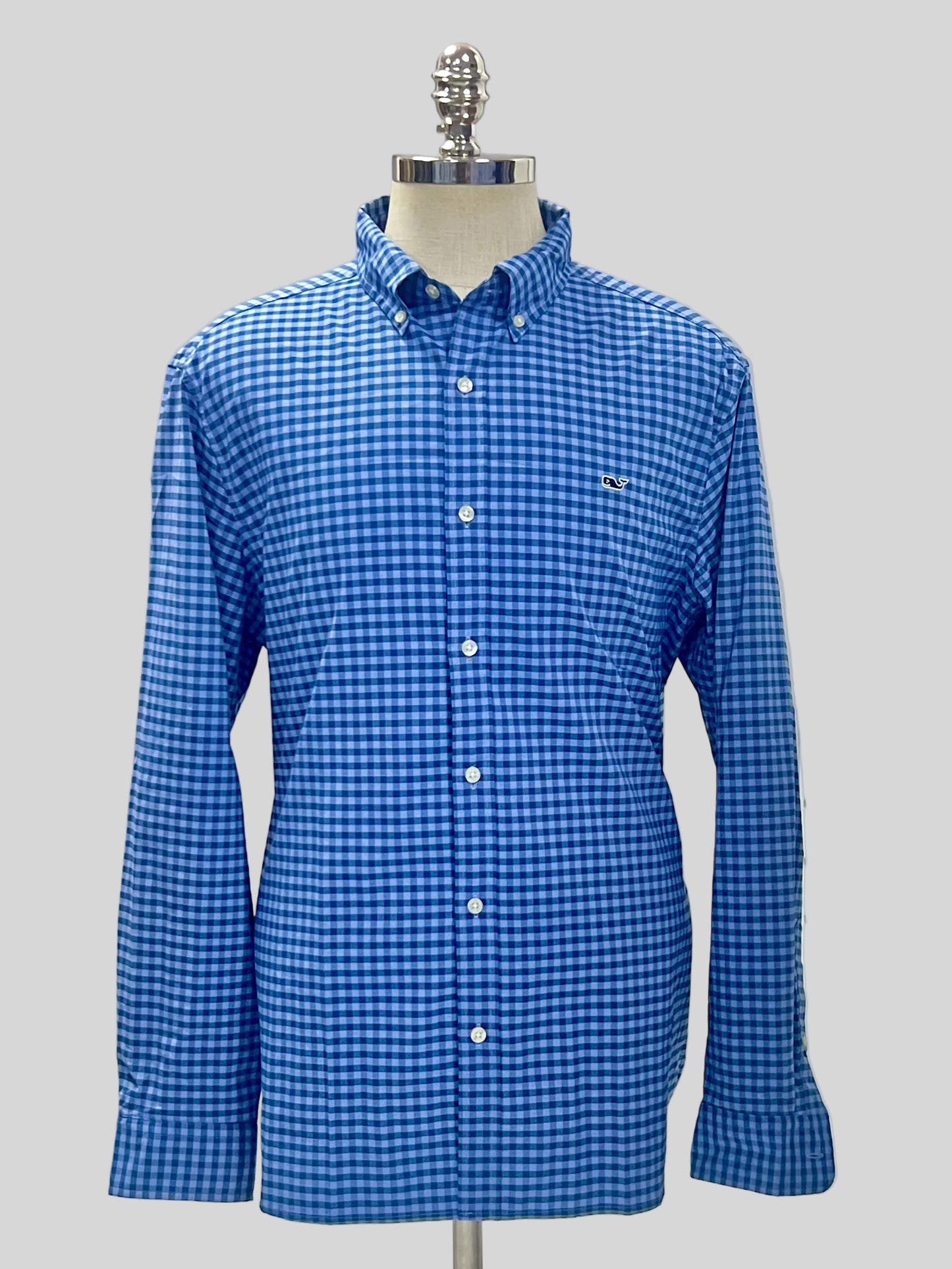 Camisa Vineyard Vines 🐳 Performance de cuadros gingham en color celeste y azul Talla XL Entalle Clásico