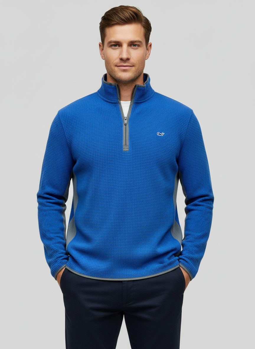 Sueter Jersey Vineyard Vines 🐳 color azul y mangas en gris Talla M