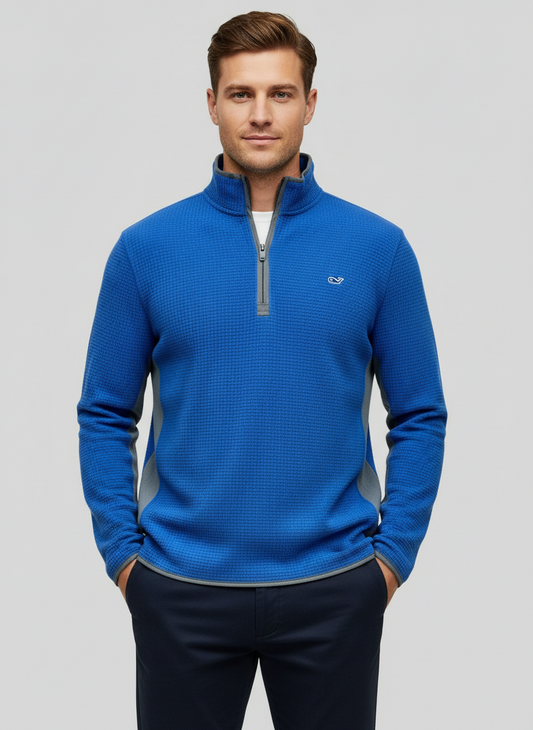 Sueter Jersey Vineyard Vines 🐳 color azul y mangas en gris Talla M