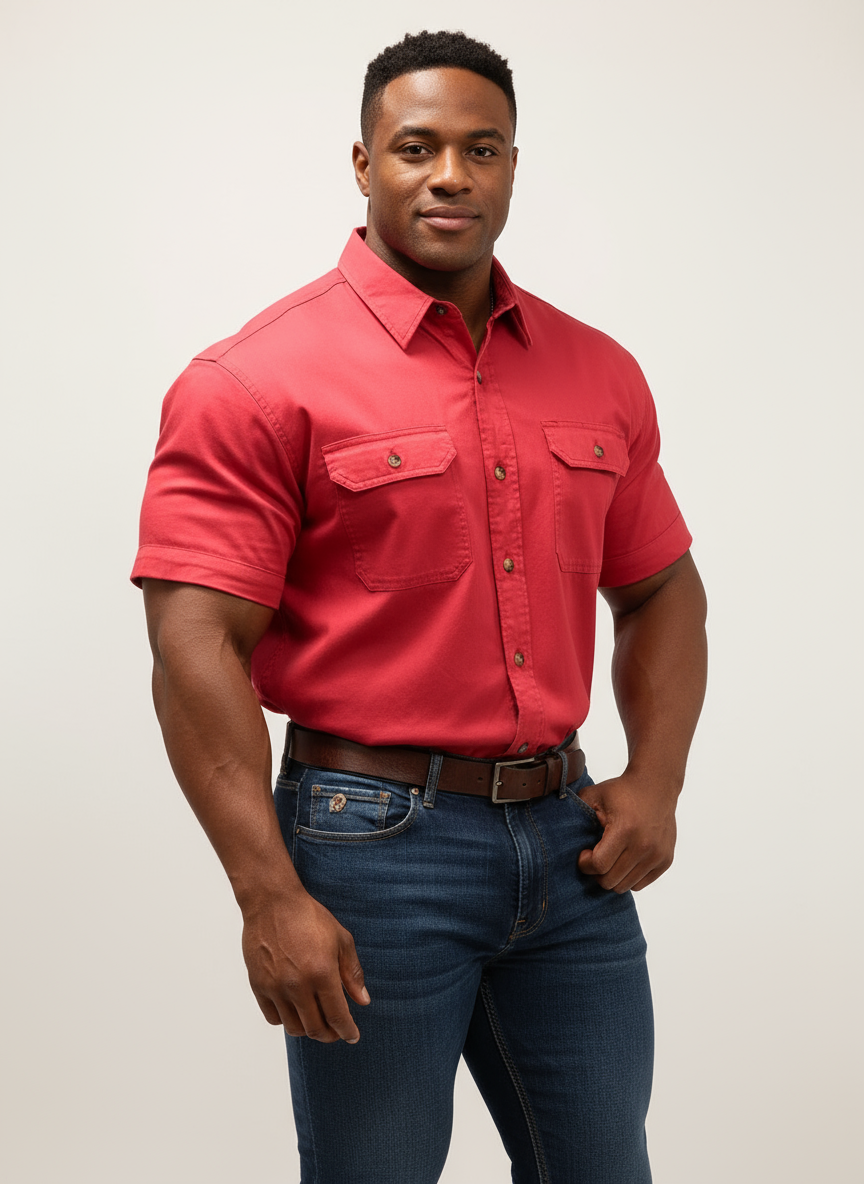 Camisa Wrangler 🐎 Con diseño cargo en color rojo oscuro Talla XL Entalle Regular
