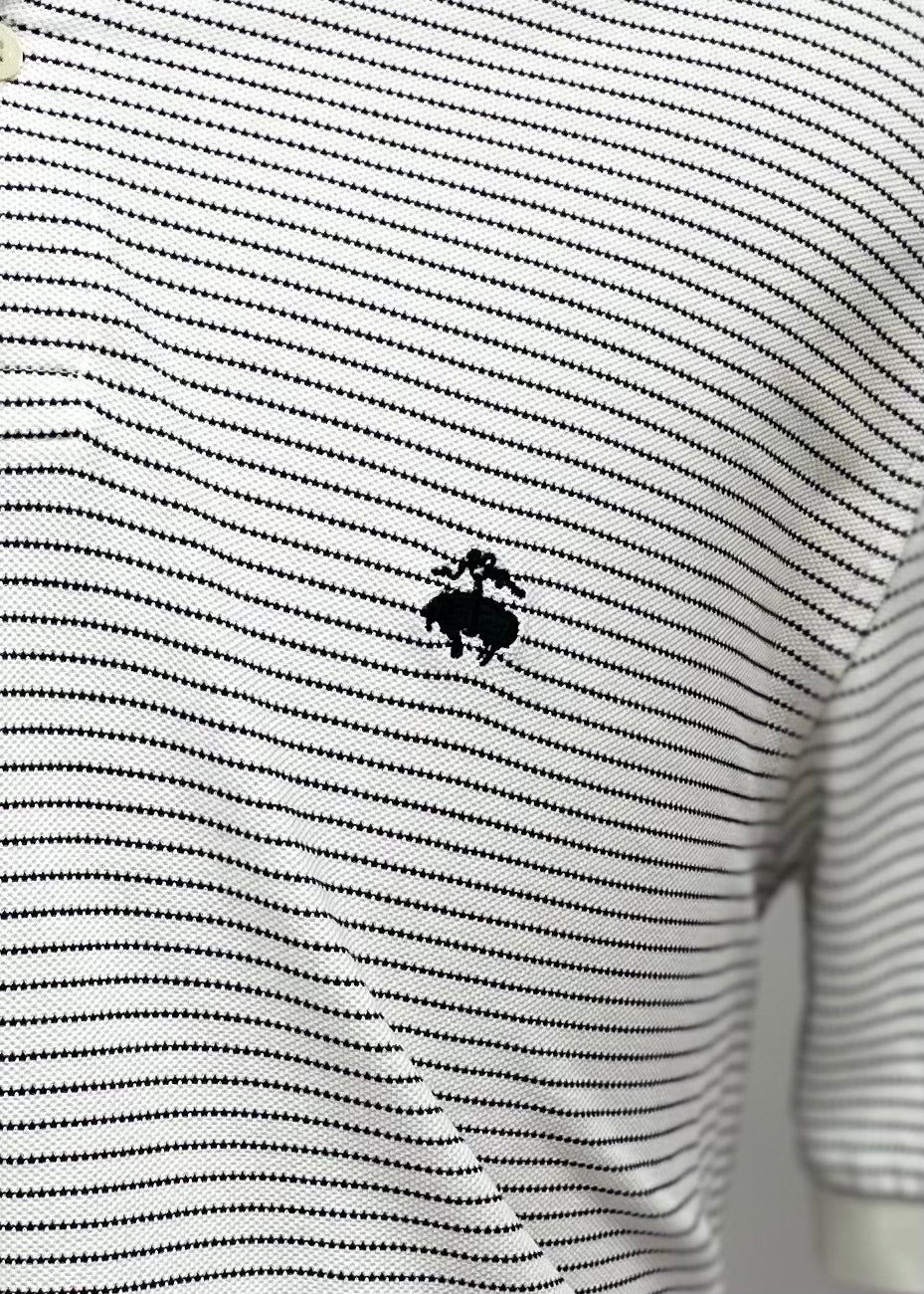 Camiseta Polo Brooks Brothers 🐑 color blanco con patrón de rayas en color negro Talla XL Entalle Regular