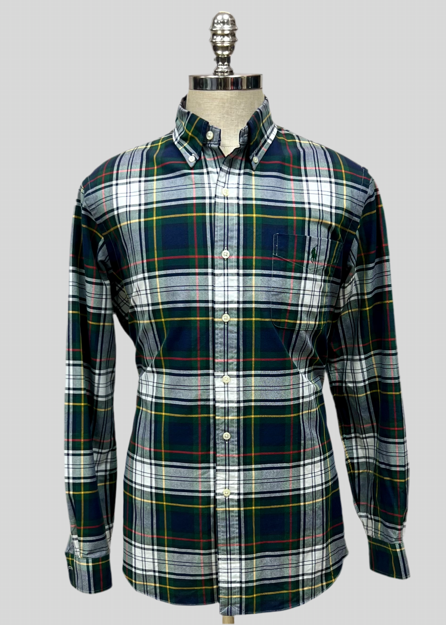 Camisa Polo Ralph Lauren 🏇🏼 Oxford con patron de cuadros verde oscuro, azul y blanco Talla L Entalle Regular