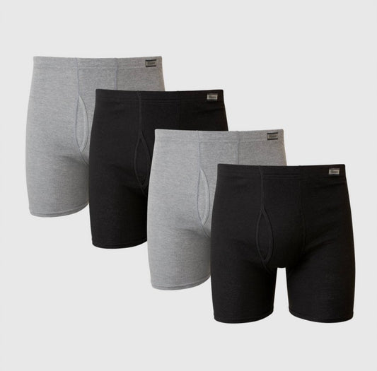 Paquete de 4 Calzoncillos tipo Boxer Hanes Comfort Flex en color negro y gris - Tela Suave en Talla XL