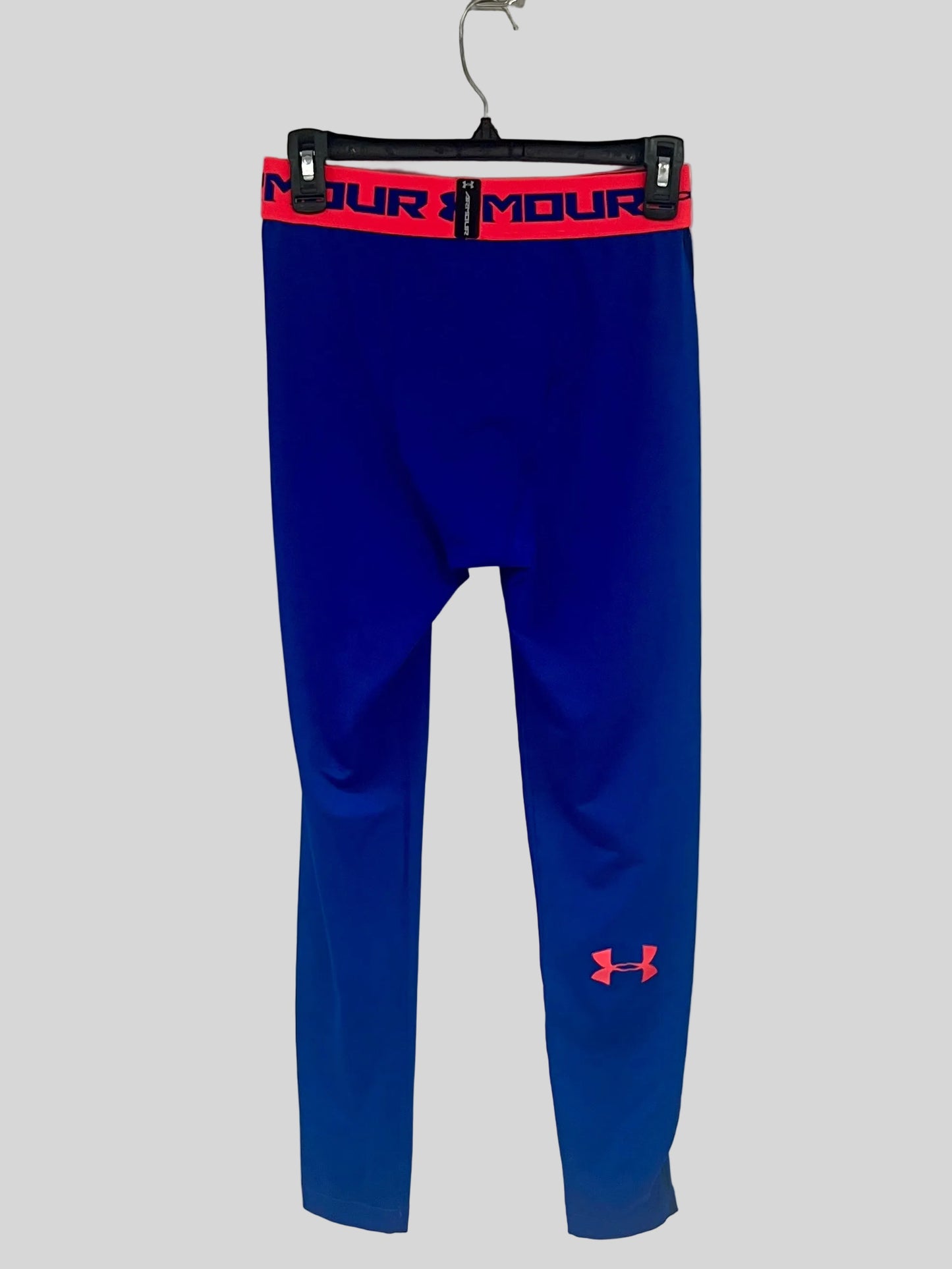 Malla de entrenamiento licra Under Armour 🏋🏽 Pro Dri-FIT para hombre en Color azul intenso y cintura rosado neón Talla L