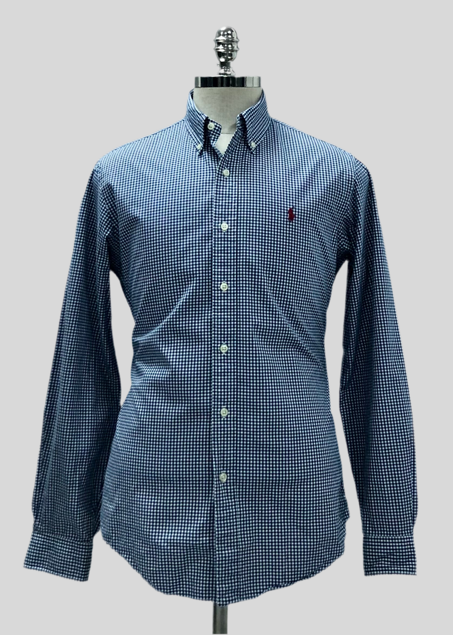 Camisa Polo Ralph Lauren 🏇🏼 con patrón de cuadros gingham azul y blanco Talla M Entalle Custom Fit