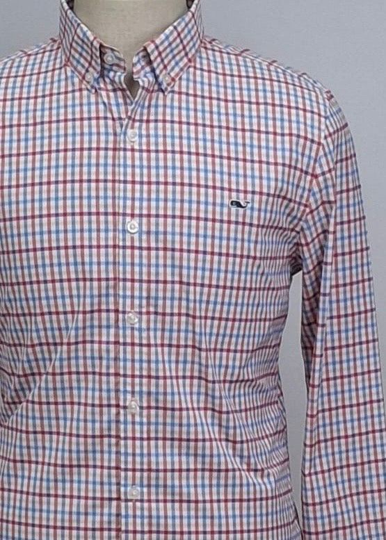 Camisa de botones Vineyard Vines 🐳 color blanco de cuadros en color naranja, celeste y rojo Talla M Entalle Slim Fit