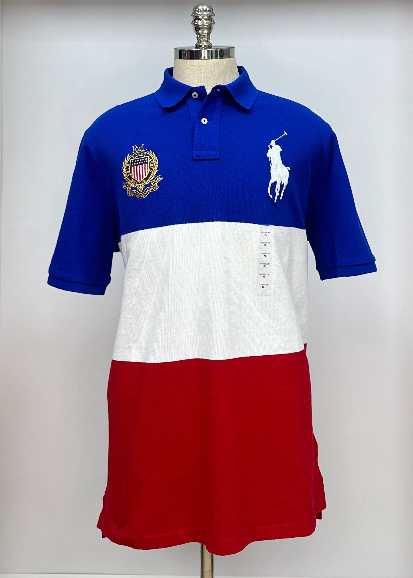 Camiseta Polo Ralph Lauren 🏇🏼 con franjas en color azul, blanco y rojo Con diseño Big Pony Talla L Entalle Clásico