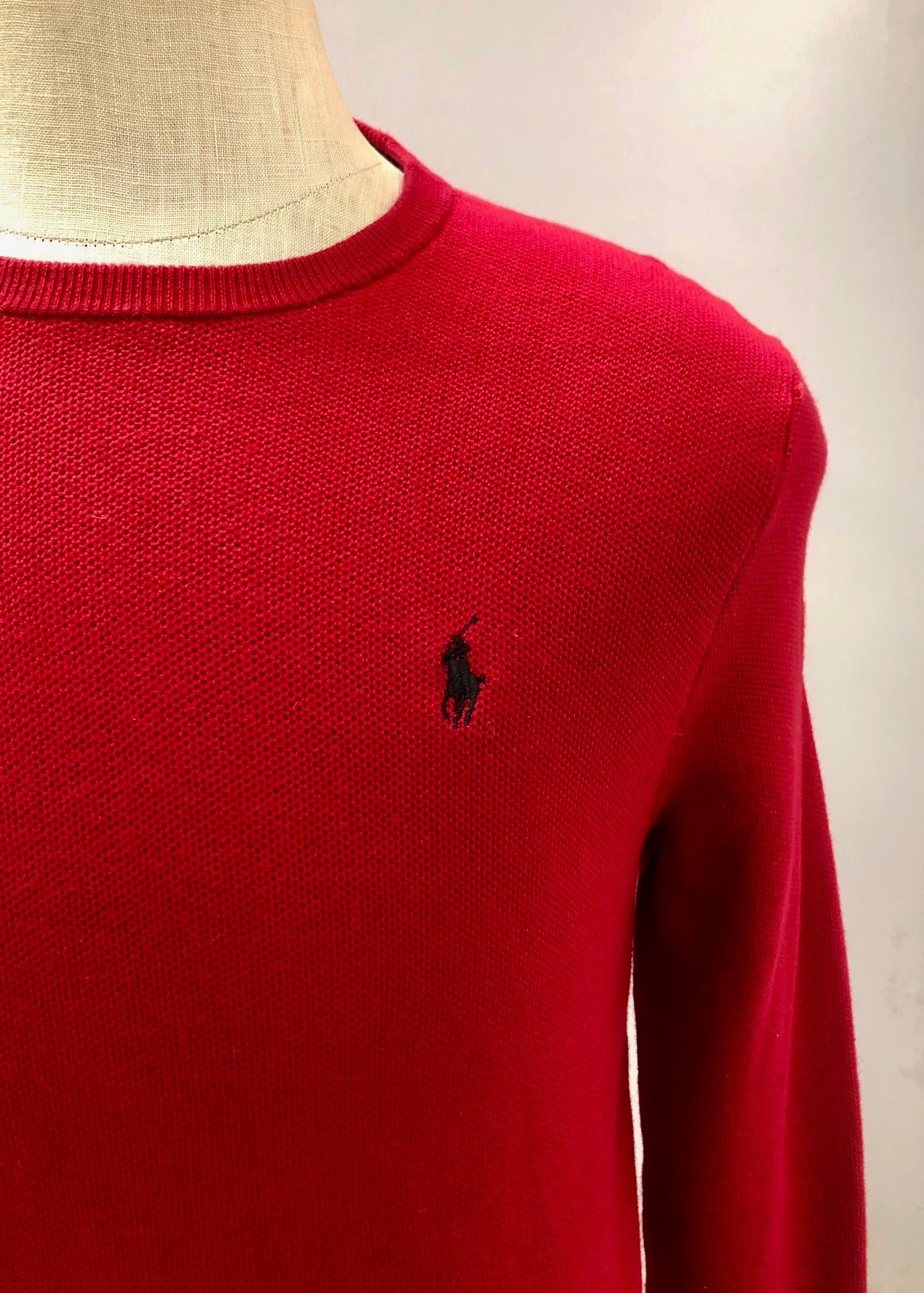 Sueter Jersey Polo Ralph Lauren 🏇🏼 cuello redondo color rojo con logo negro Talla M