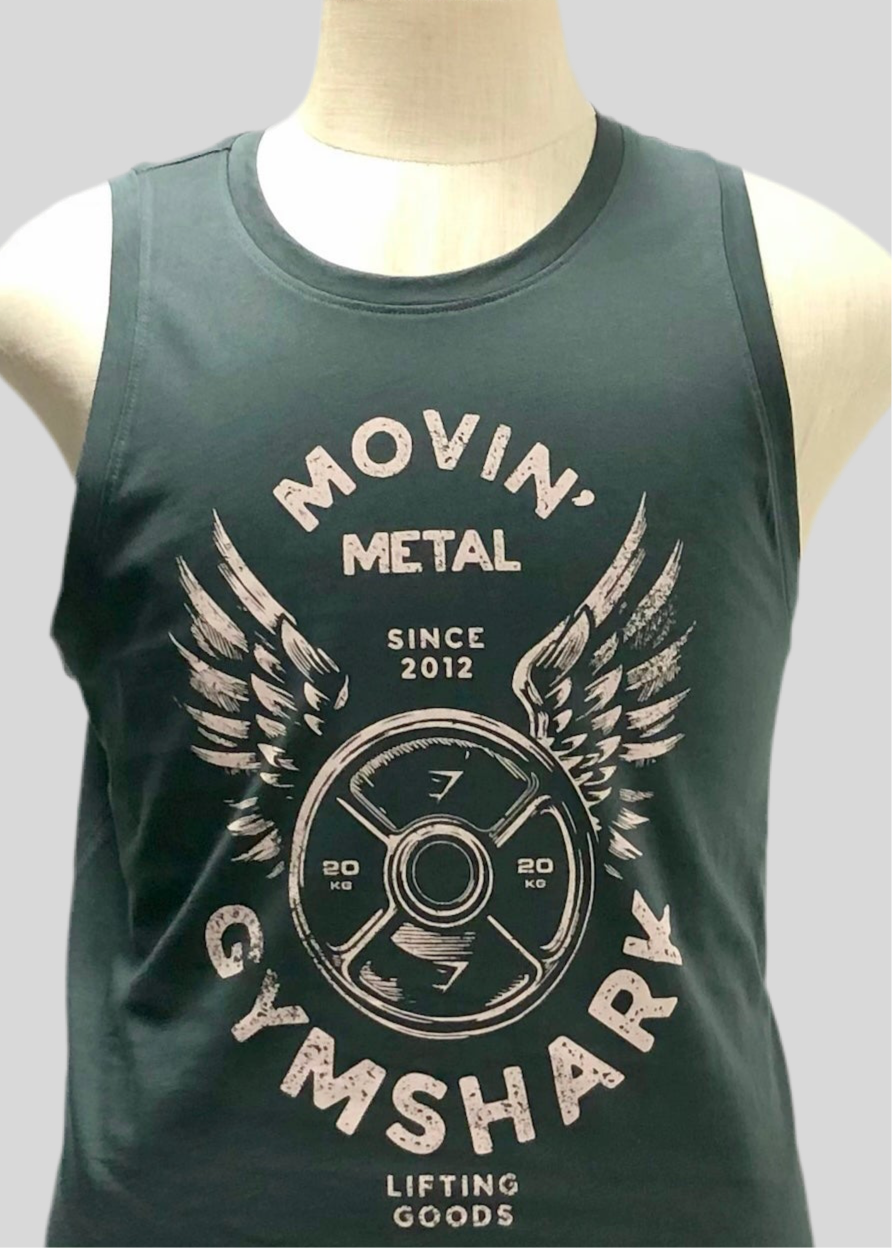 Camiseta de entrenamiento sin mangas Gymshark 🏋🏽 Color gris con diseño Movin Metal en color rosado Talla M