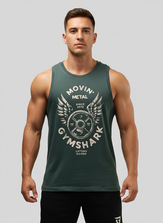 Camiseta de entrenamiento sin mangas Gymshark 🏋🏽 Color gris con diseño Movin Metal en color rosado Talla M