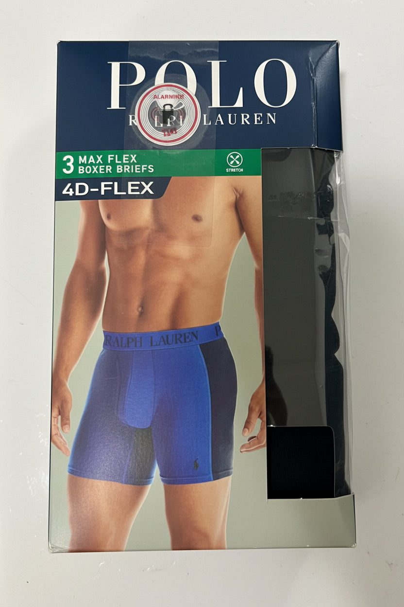 Paquete de 3 Boxer Briefs Polo Ralph Lauren 🏇🏼 4D Flex Tela algodón stretch color negro Talla L