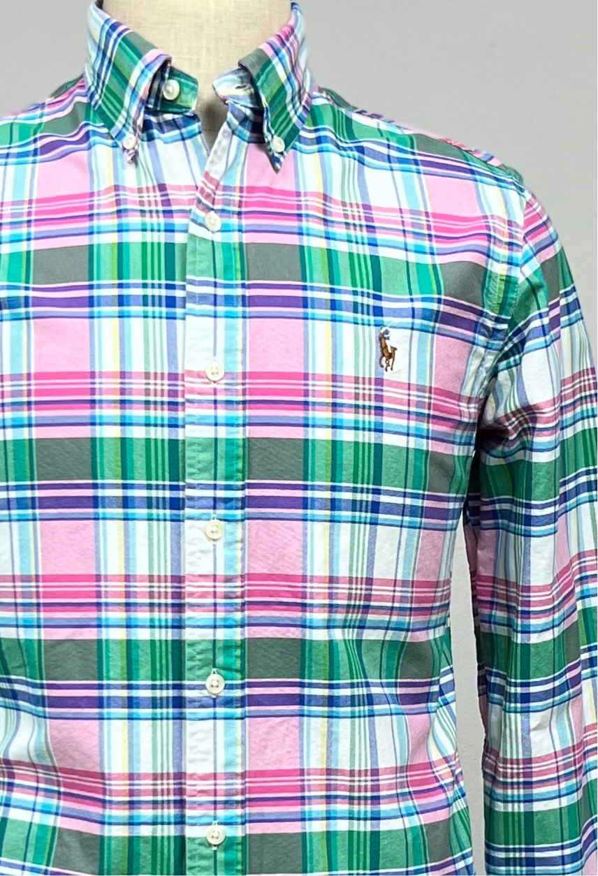 Camisa Polo Ralph Lauren 🏇🏼 Oxford de cuadros tartán en color verde, rosado, azul y blanco Talla XL Entalle Regular