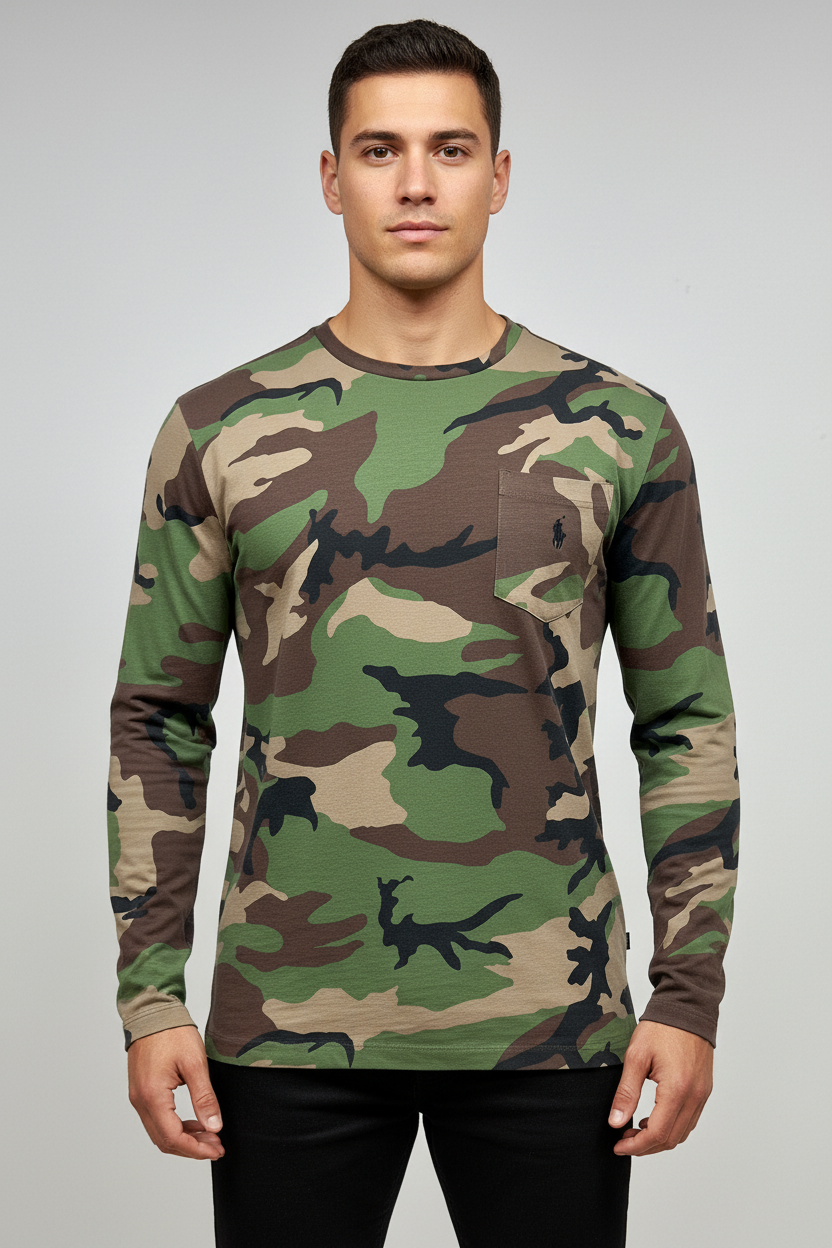 Camiseta cuello redondo Polo Ralph Lauren 🏇🏼 diseño camuflaje manga larga Talla M
