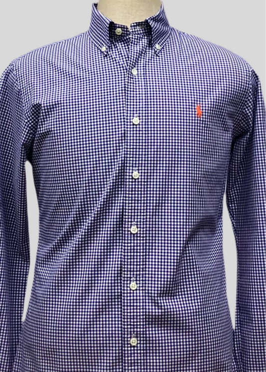 Camisa Polo Ralph Lauren 🏇🏼 de cuadros gingham morado y blanco Talla M Entalle Slim Fit