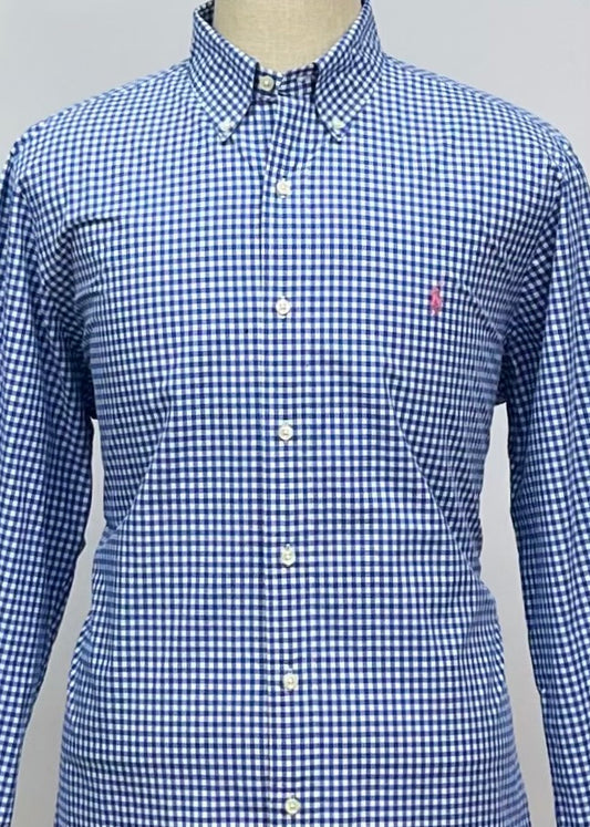 Camisa Polo Ralph Lauren 🏇🏼 con patron de cuadros gingham celeste y blanco Talla XL Entalle Regular