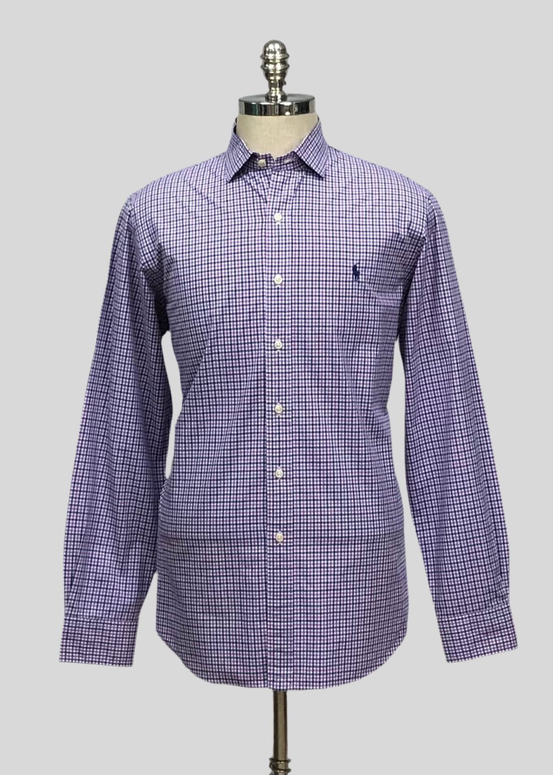 Camisa Polo Ralph Lauren 🏇🏼 color blanco con cuadros morado y azul Talla L Entalle Regular