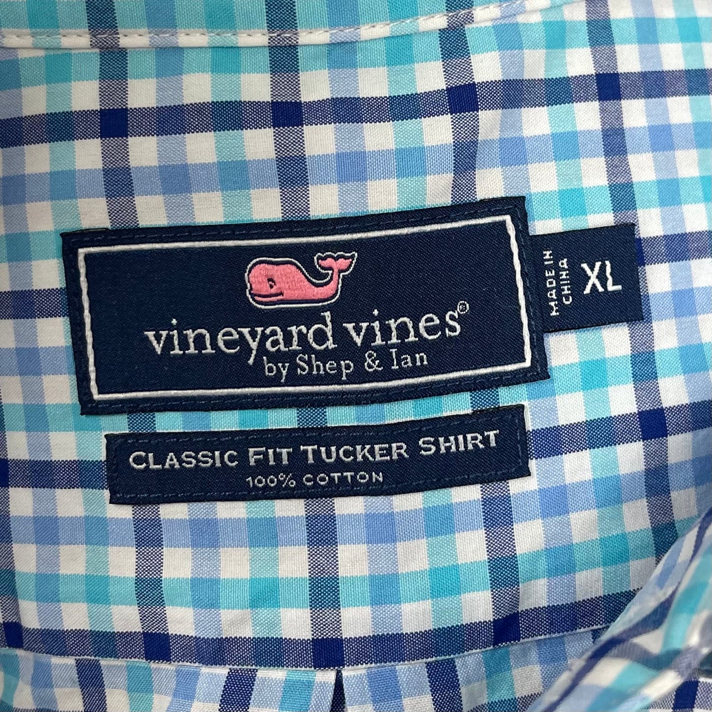 Camisa de botones Vineyard Vines 🐳 color blanco de cuadros en color turquesa y azul Talla XL Entalle Clasico