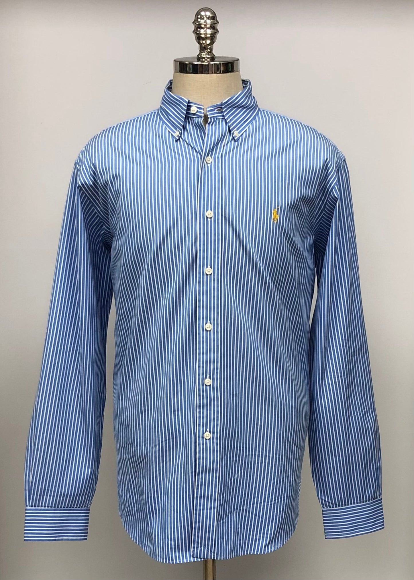 Camisa Polo Ralph Lauren 🏇🏼 color azul con rayas en color blanco Talla XL Entalle Clásico