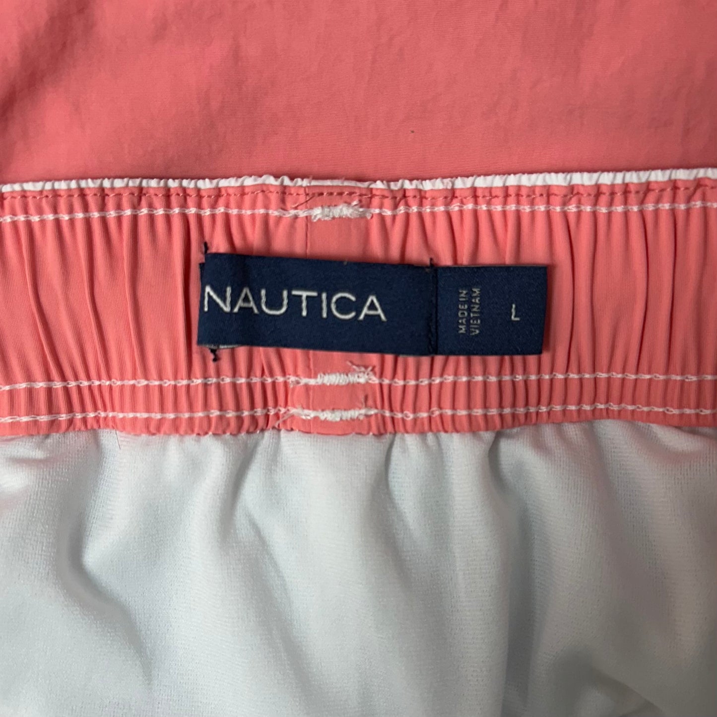 Shorts de baño Nautica ⚓️ con franjas en color blanco, azul navy y rosado talla L