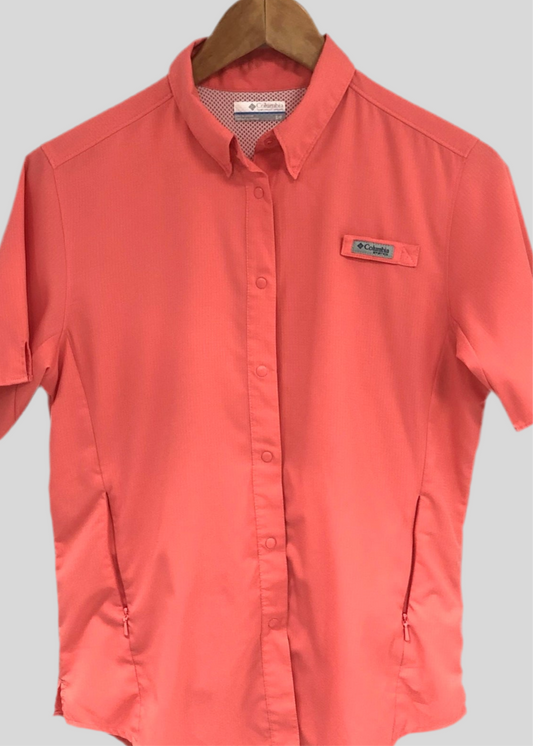 Camisa de mujer Columbia 🔹color salmon con Omni Shade Manga corta Talla S (ver descripción)