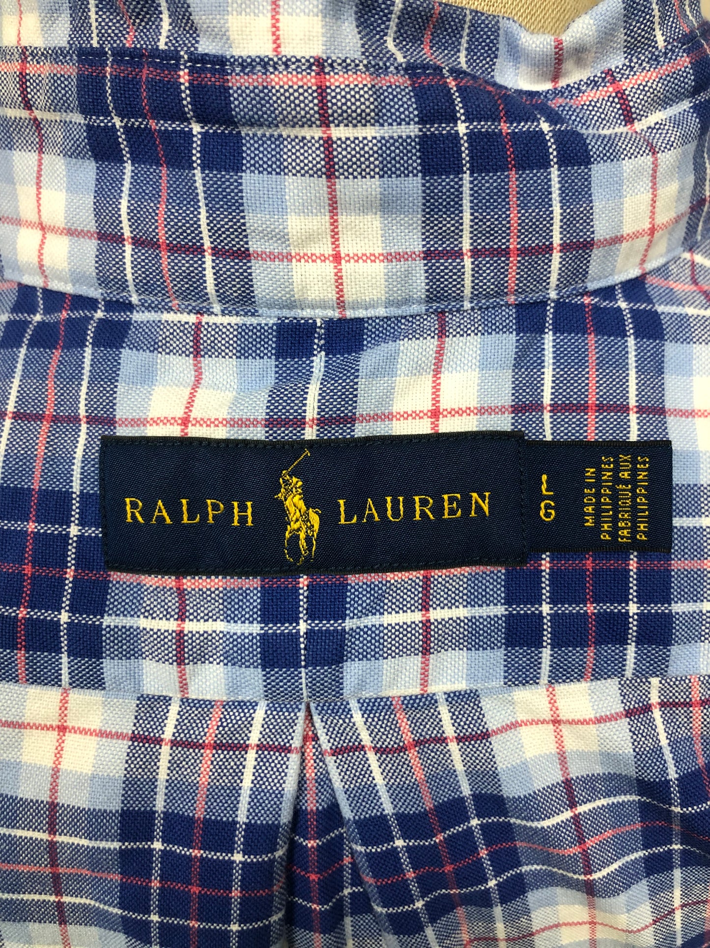 Camisa Polo Ralph Lauren 🏇🏼 Oxford con patron de cuadros en color azul, rojo y blanco Talla L Entalle Regular