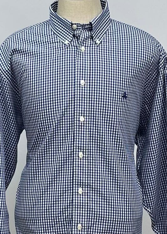 Camisa Brooks Brothers 🐑 con patrón de cuadros gingham en azul oscuro y blanco Talla XXL Entalle Regular