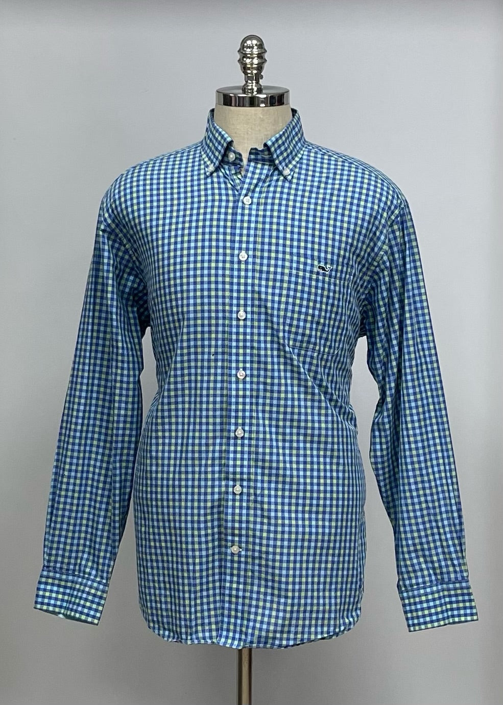 Camisa de botones Vineyard Vines 🐳 con cuadros en color azul, celeste y verde Talla L Entalle Regular