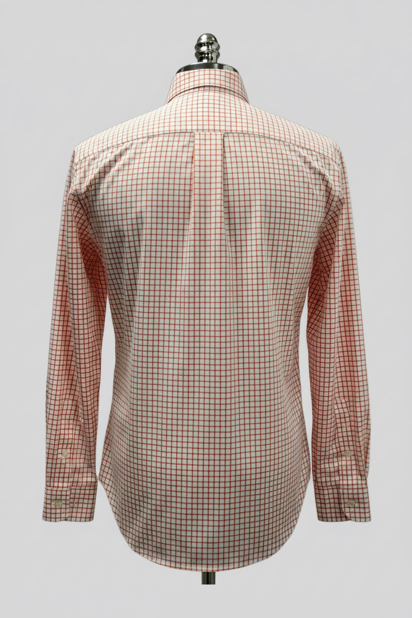 Camisa Polo Ralph Lauren 🏇🏼 color blanco con patron de cuadros naranja Talla M Entalle Slim Fit