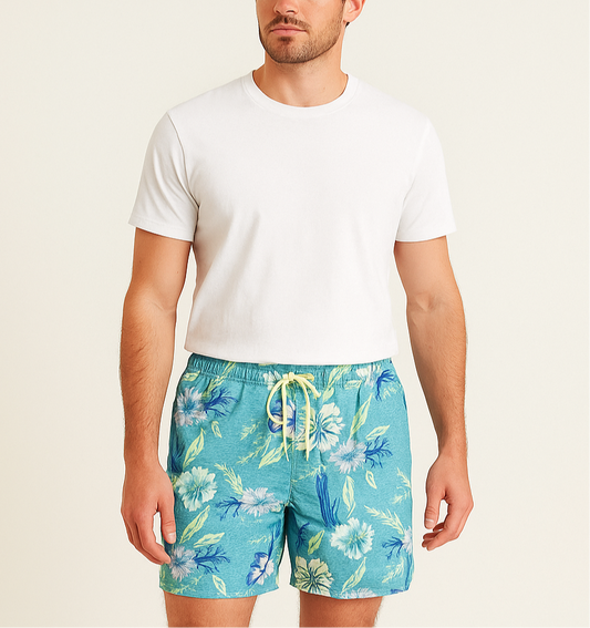 Short de baño Vineyard Vines 🐳 con diseño de floral en color verde y azul talla M