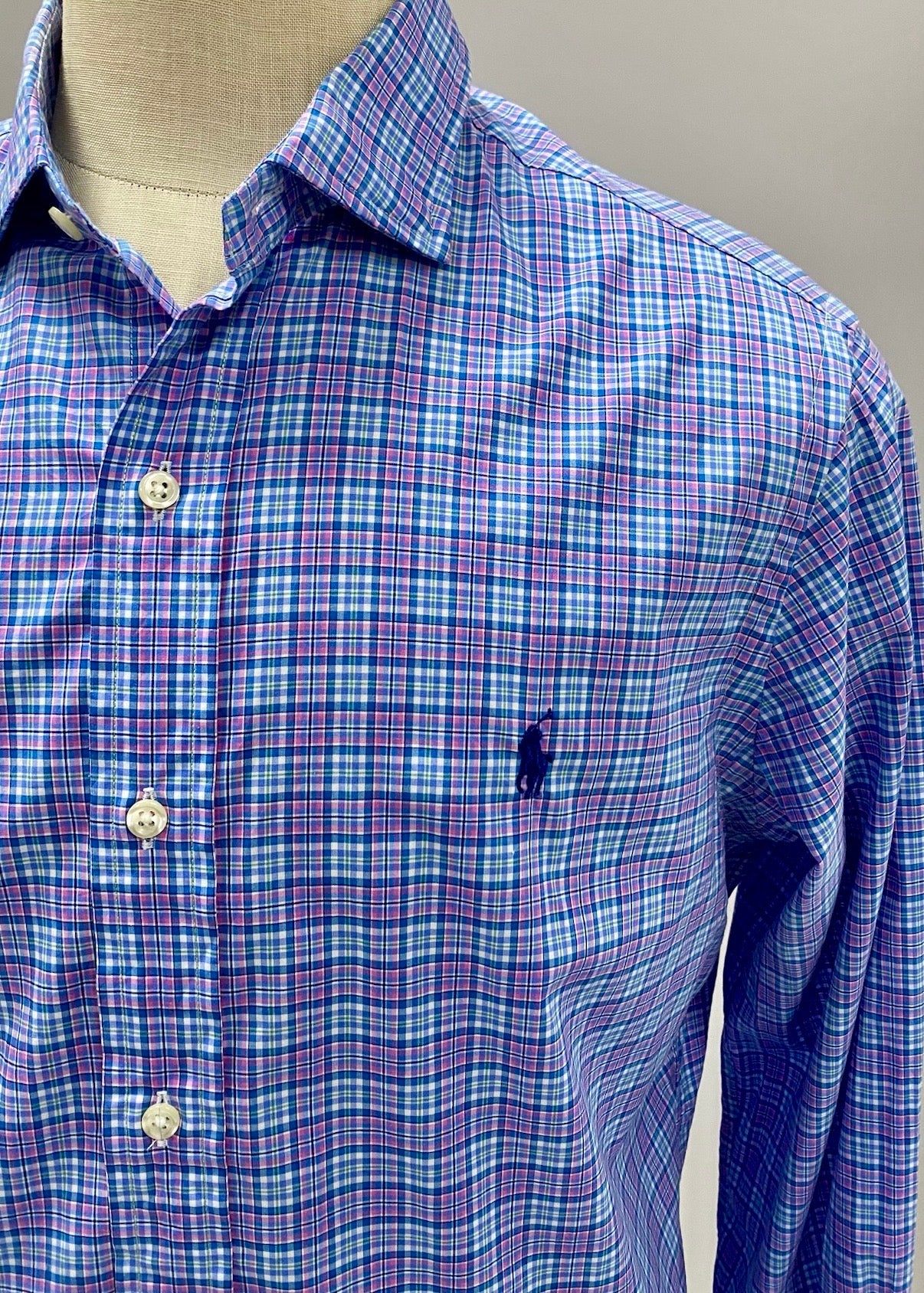 Camisa de botones Polo Ralph Lauren 🏇🏼 de cuadros rosado, azul y celeste Talla L Entalle Clásico