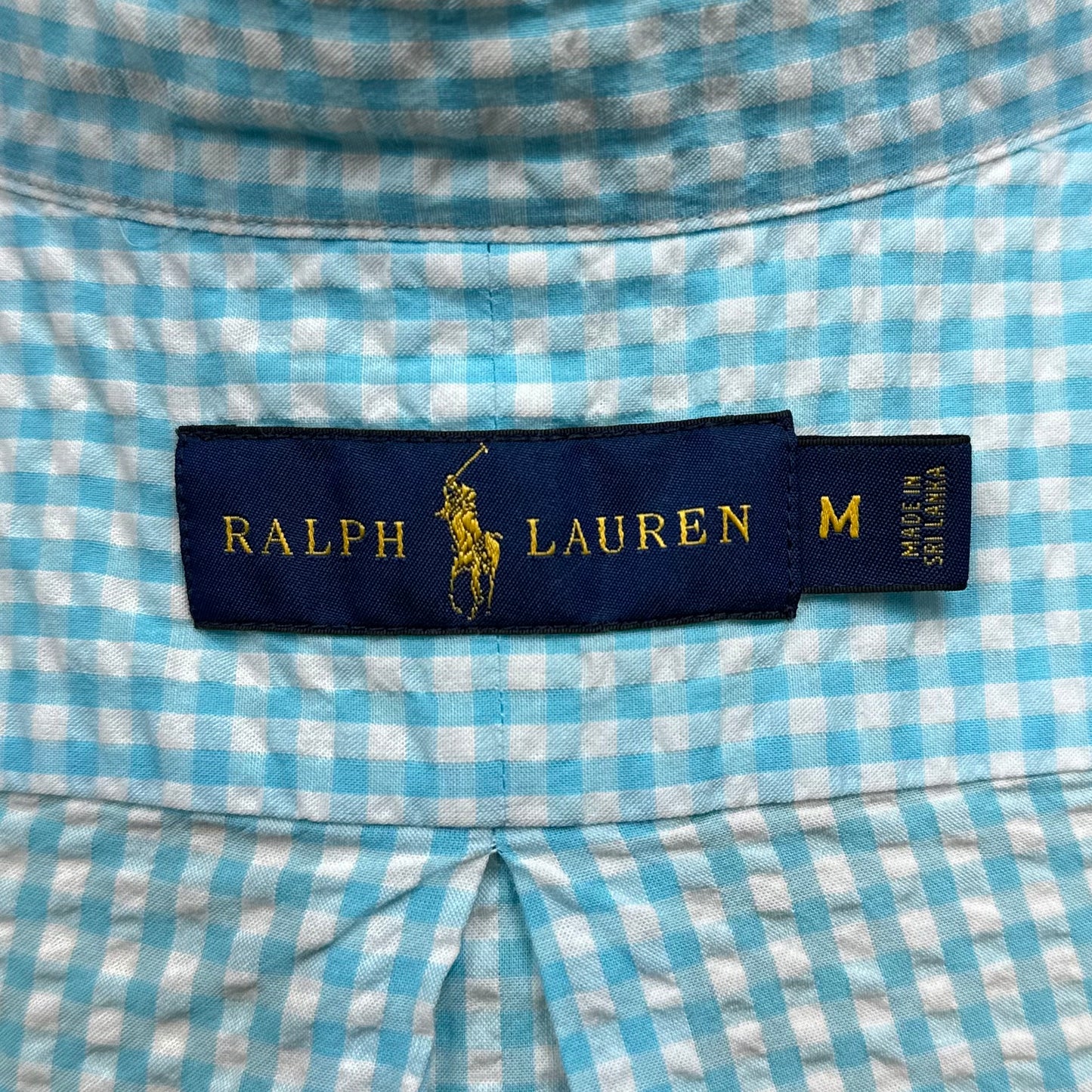 Camisa Polo Ralph Lauren 🏇🏼  Color blanco con patrón de cuadros en turquesa Seersucker Talla M Entalle Regular