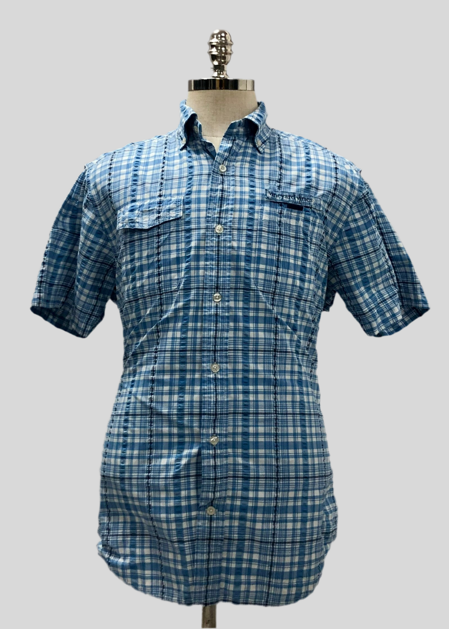 Camisa Vineyard Vines 🐳 Modelo Harbor de cuadro en color azul y blanco Talla M Entalle regular