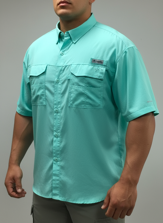 Camisa Columbia 🔹Blood N’ Guts color turquesa claro con Omni Shade Manga corta Talla XXL