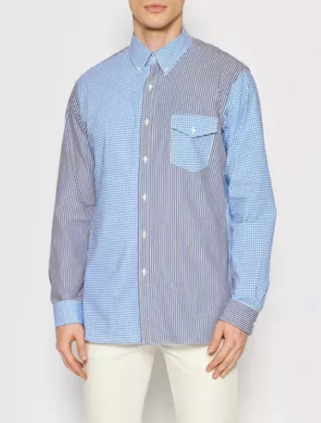 Camisa Polo Ralph Lauren 🏇🏼 con diseño de cuadros y rayas en color azul y gris Talla XXL Entalle Clásico
