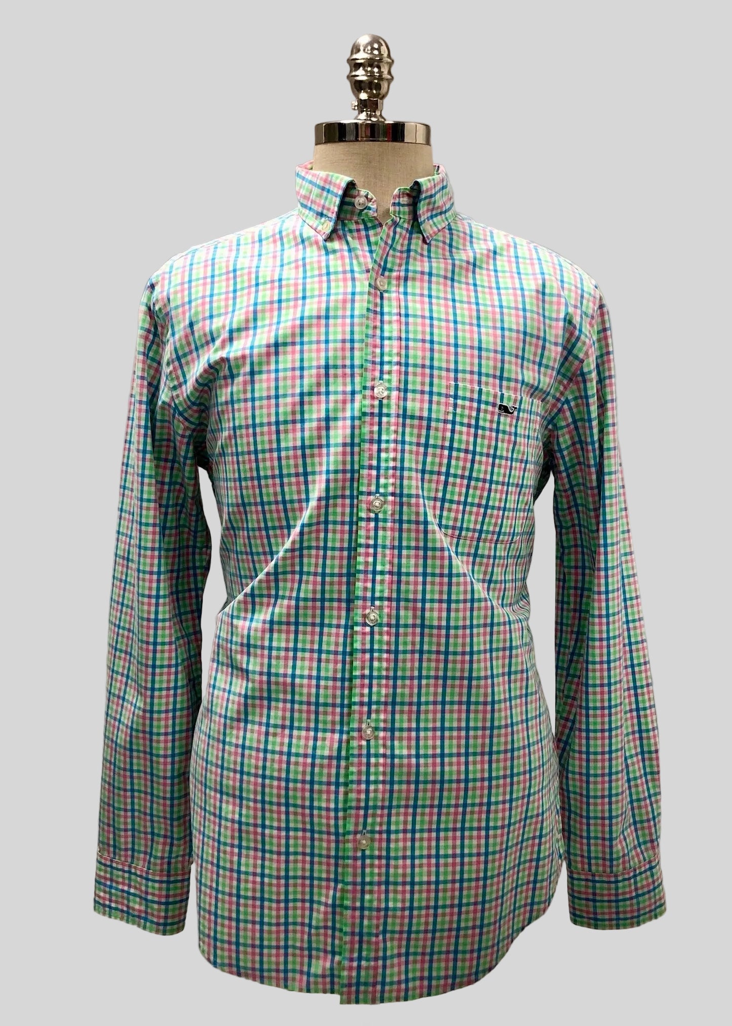 Camisa de botones Vineyard Vines 🐳 color blanco de cuadros en rosado, azul y verde Talla M Entalle Clásico