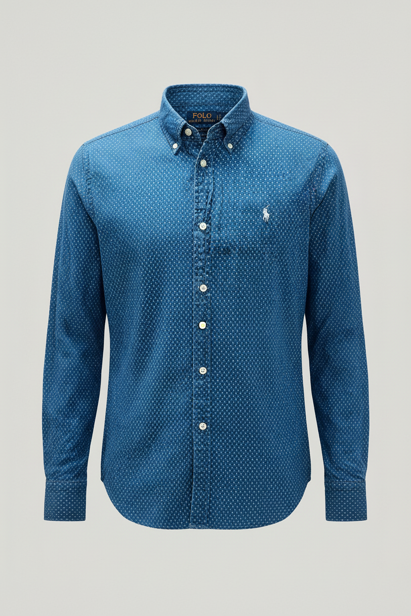 Camisa de botones Polo Ralph Lauren 🏇🏼 en color azul navy con diseño de Tríptico Talla L Entalle Regular
