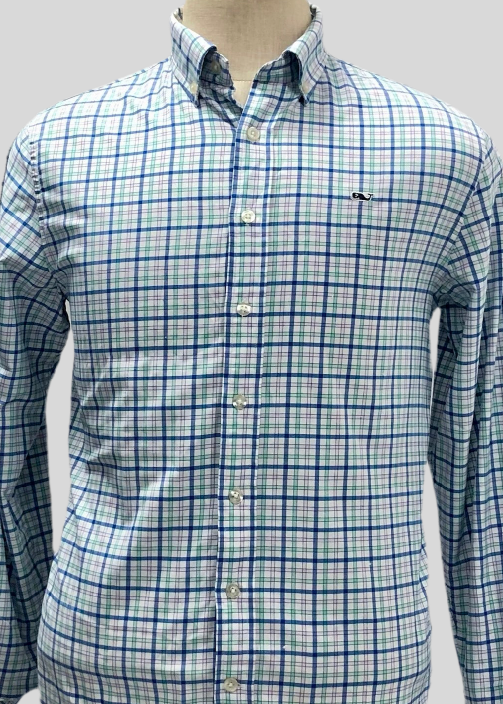 Camisa de niño Vineyard Vines 🐳 color blanco de cuadros en color turquesa, azul y rosado Talla XL Entalle Regular