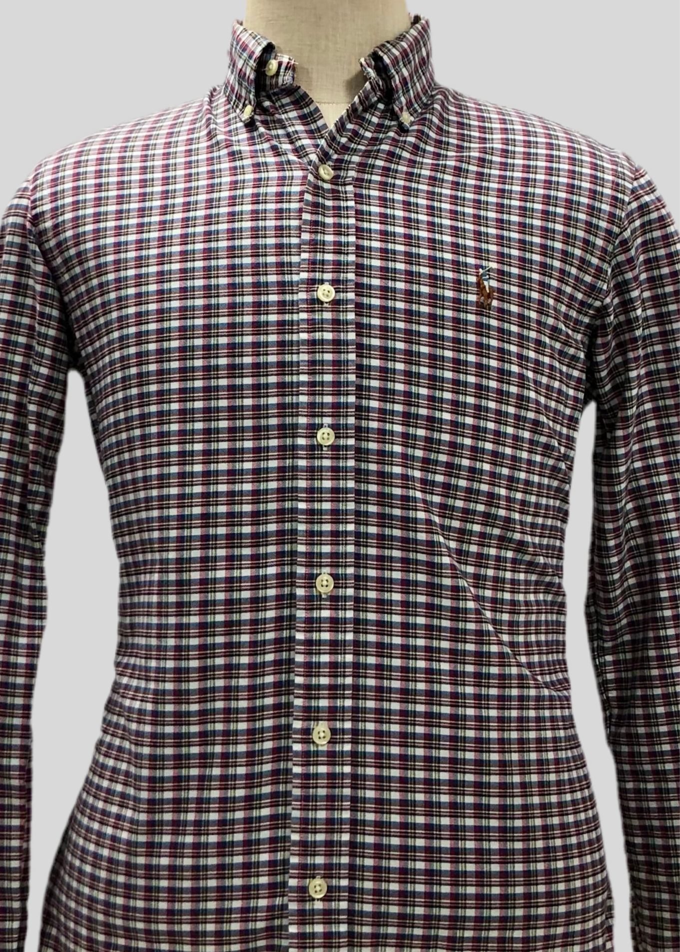 Camisa Polo Ralph Lauren 🏇🏼 con patron de cuadros rojo, azul, amarillo y blanco Talla S Entalle Custom Fit