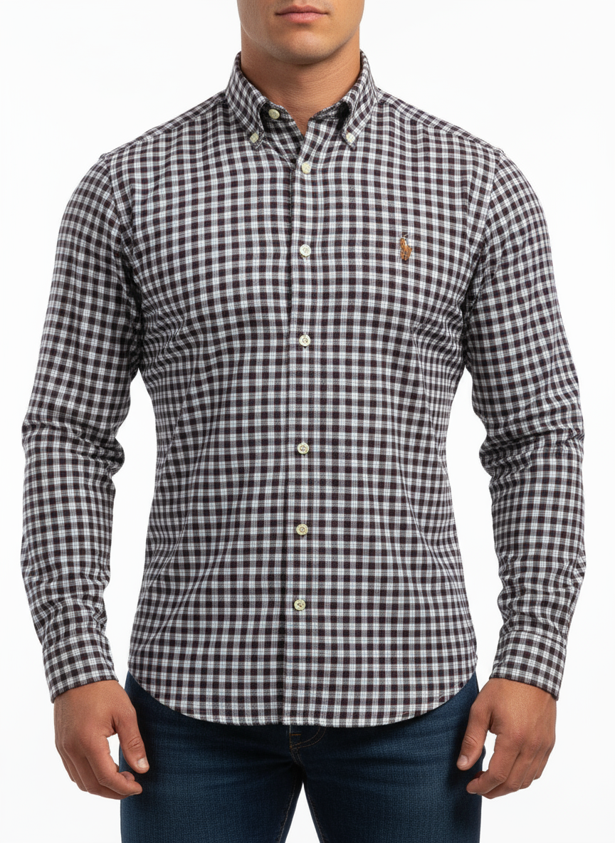 Camisa Polo Ralph Lauren 🏇🏼 con patron de cuadros rojo, azul, amarillo y blanco Talla S Entalle Custom Fit