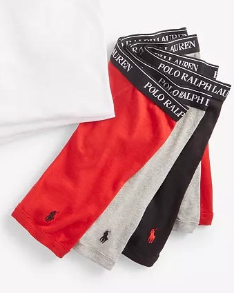 Paquete de 3 Boxer Briefs Polo Ralph Lauren 🏇🏼 Classic Fit Tela algodón stretch color rojo, negro y gris Talla M y L