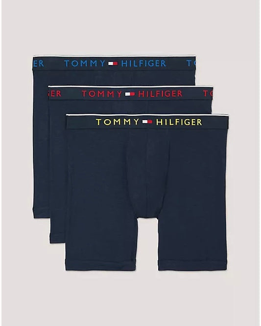 Paquete de 3 Boxer Briefs Tommy Hilfiger 🇺🇸 Luxe Stretch Tela algodón stretch color azul navy Talla M