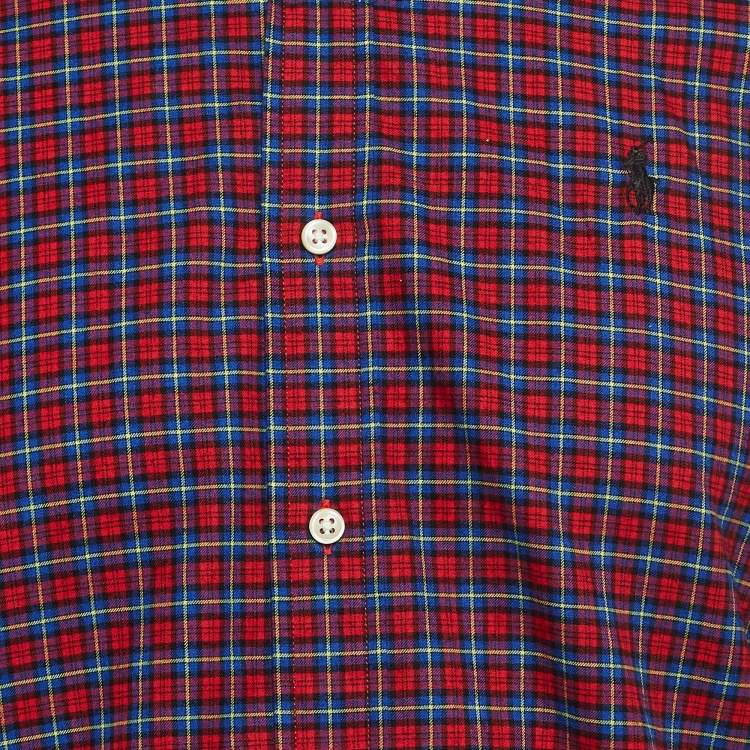 Camisa Polo Ralph Lauren 🏇🏼 color rojo con patron de cuadros azul y amarillo Talla L Entalle Regular