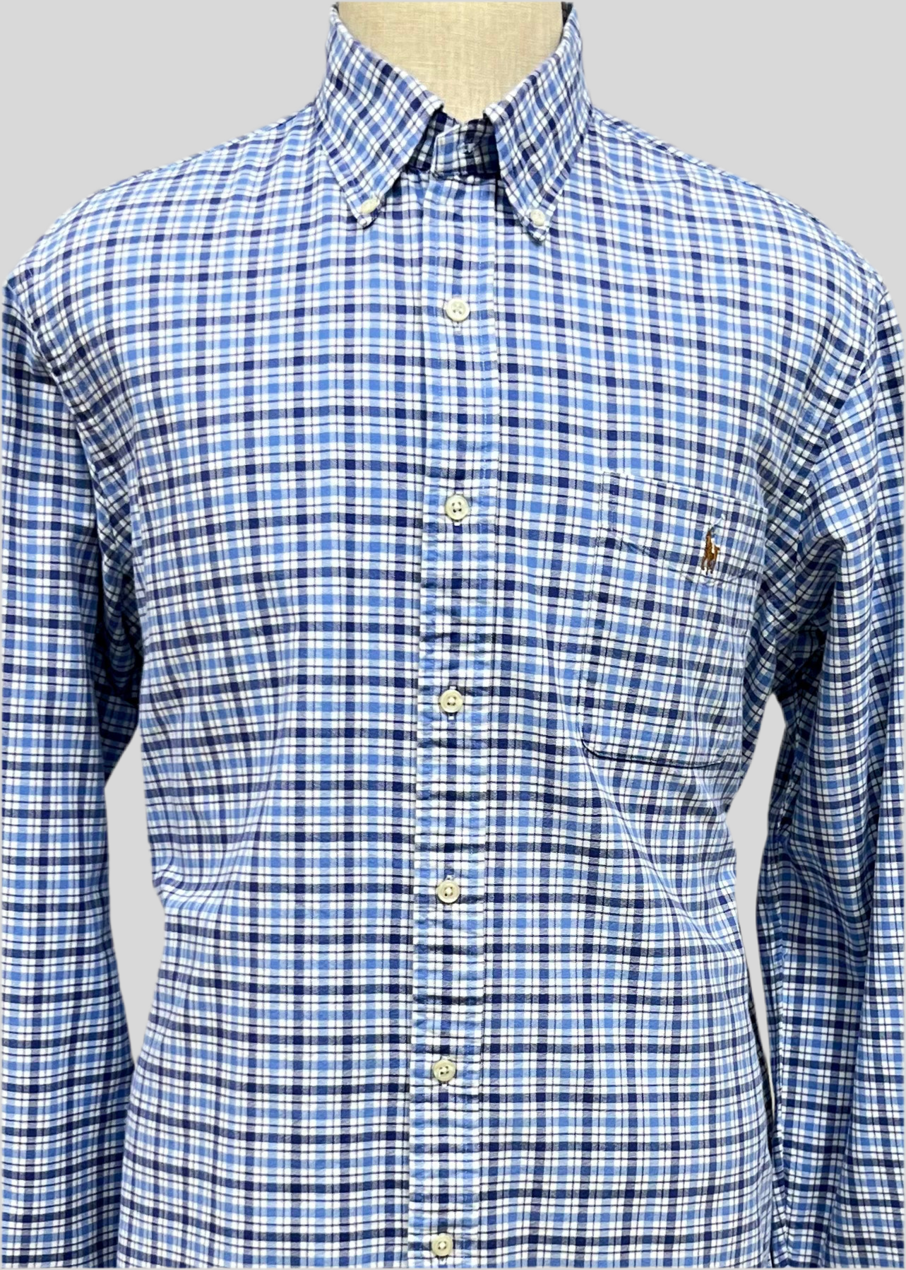 Camisa Polo Ralph Lauren 🏇🏼 Oxford con patron de cuadros azul, celeste y blanco Talla L Entalle Regular