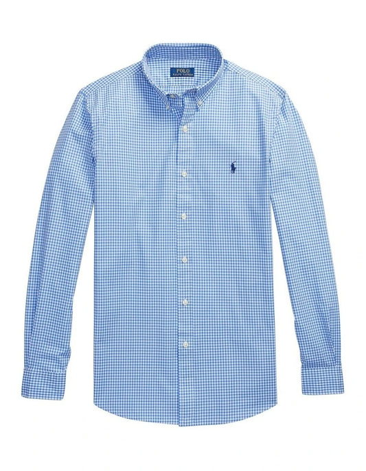 Camisa Polo Ralph Lauren 🏇🏼 con patrón de cuadros gingham celeste y blanco Talla M Entalle Clásico